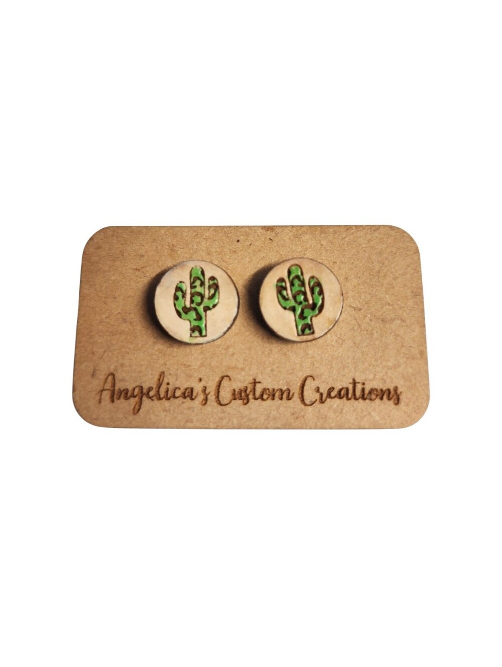 Desert Sprout Cactus Wood Stud Earrings